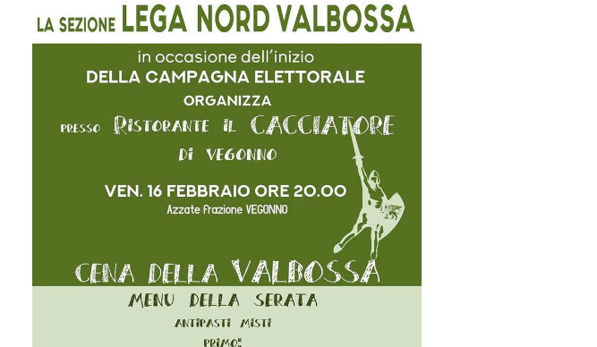 Lega Nord venerdì al ristorante di Vegonno